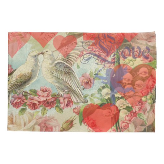 ラブバードヴィンテージアンティークハート 枕カバー (裏面)