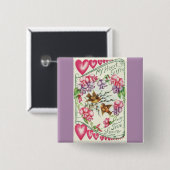 ラブバードヴィンテージバレンタインデイピンボタン 缶バッジ (正面&裏面)