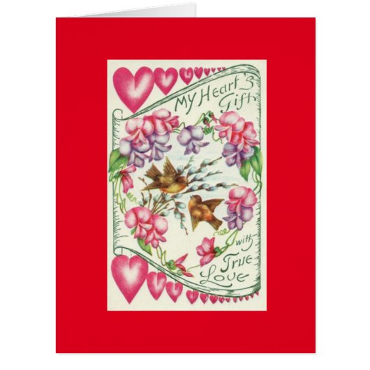 ラブバードヴィンテージバレンタインデーのグリーティングカード (正面)