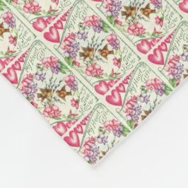 ラブバードヴィンテージバレンタインデーフリースブランケット フリースブランケット