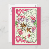 ラブバードヴィンテージバレンタインデー葉書 シーズンポストカード (正面/裏面)