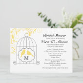 ラブバード付きイエローバードケージブライダルシャワー 招待状 (スタンド正面)