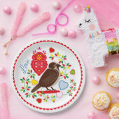 ラブバード刺繍 ペーパープレート (パーティー)