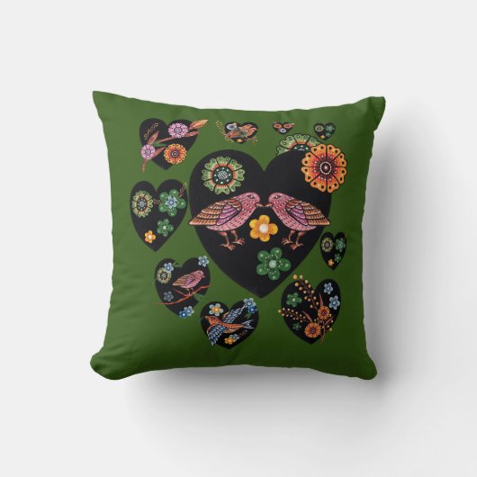 ラブバード北欧フォークアート クッション (正面)