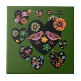 ラブバード北欧フォークアート タイル