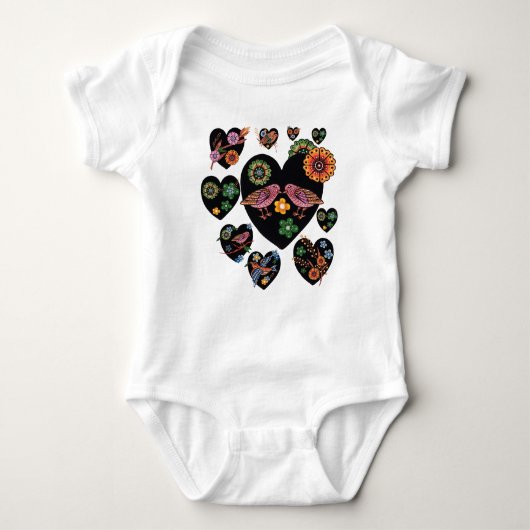 ラブバード北欧フォークアート ベビーボディスーツ (正面)