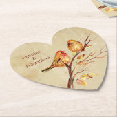 ラブバード対名前をカスタムする水色 ペーパーコースター (アングル)