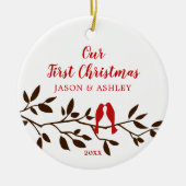 ラブバード我々の初めてのクリスマスオーナメント セラミックオーナメント (正面)