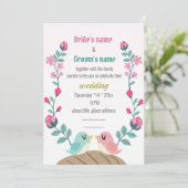 ラブバード春の花結婚式招待状カード (スタンド正面)