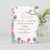 ラブバード春の花結婚式招待状カード (スタンド正面)