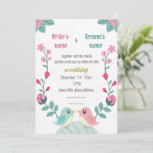 ラブバード春の花結婚式招待状カード (スタンド正面)