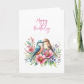 ラブバード春ハッピーバースデーグリーティングカード サンキューカード (正面)