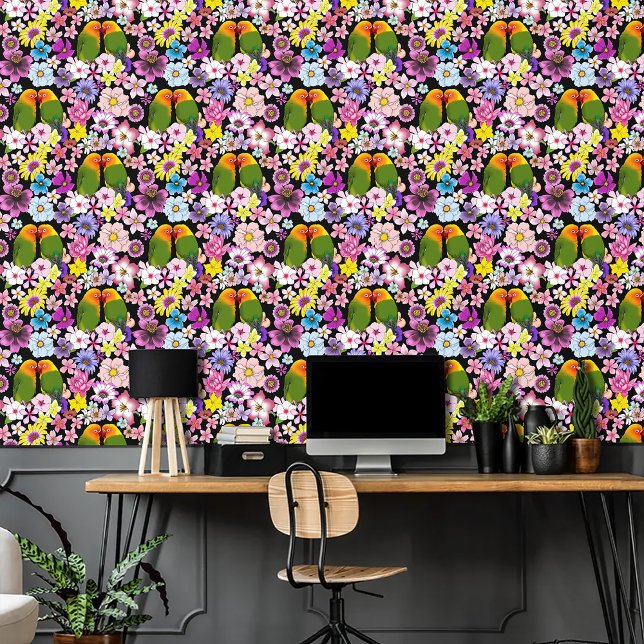 ラブバード熱帯花 壁紙 (クリエイターアップロード済み)