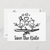 ラブバード白黒結婚式の日付を保存 ポストカード (正面/裏面)