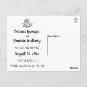 ラブバード白黒結婚式の日付を保存 ポストカード (裏面)