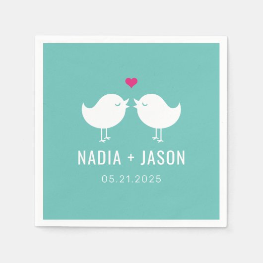 ラブバード編集可能カラー結婚の婚約パーティ スタンダードカクテルナプキン (正面)