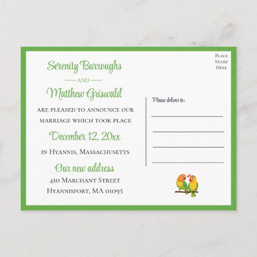 ラブバード自然ラブバードたった今結婚しました結婚ズ 案内ポストカード (裏面)