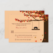 ラブバード落下ハートオークツリーRSVP 出欠カード (正面/裏面)