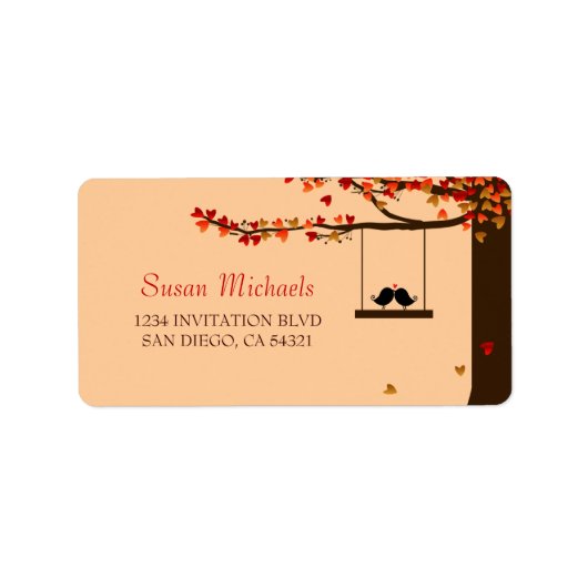 ラブバード落下ハート住所 シール (正面)