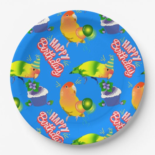 ラブバード誕生祝いバードをテーマにしたパーティー ペーパープレート (正面)