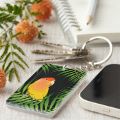 ラブバード鮮やかイエローブラック熱帯葉ペット キーホルダー (正面右)