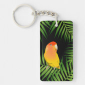 ラブバード鮮やかイエローブラック熱帯葉ペット キーホルダー (正面)
