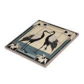 ラブバード2つ鶴ブルーアールデコアールヌーボー タイル (側面)