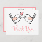 ラブバード かわいい愛の鳥 ピンク ウェディング ありがとう ポストカード (正面/裏面)