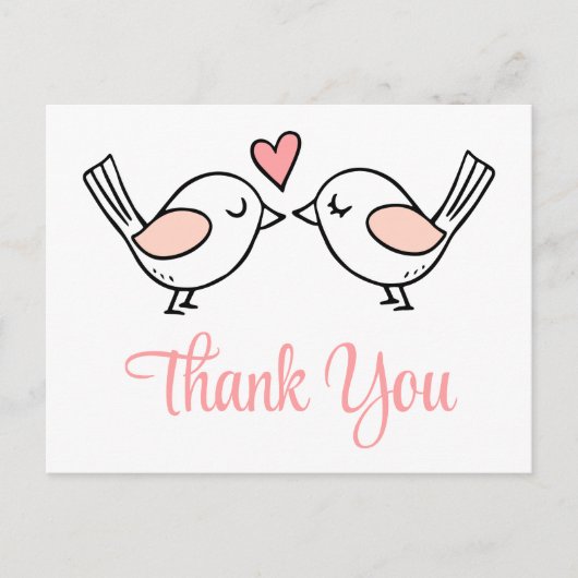 ラブバード かわいい愛の鳥 ピンク ウェディング ありがとう ポストカード (正面)