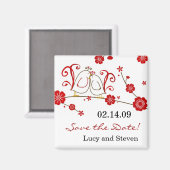 ラブバード&さくらんぼの花々の保存日 マグネット (正面/裏面)