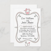 ラブバード&シャンパン招待状 招待状 (正面/裏面)