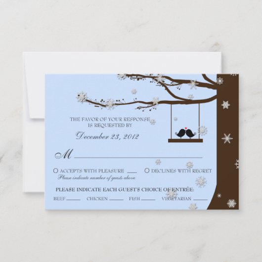 ラブバード スノーフレーク オークの木 RSVP（食事のオプション） 出欠カード (正面)