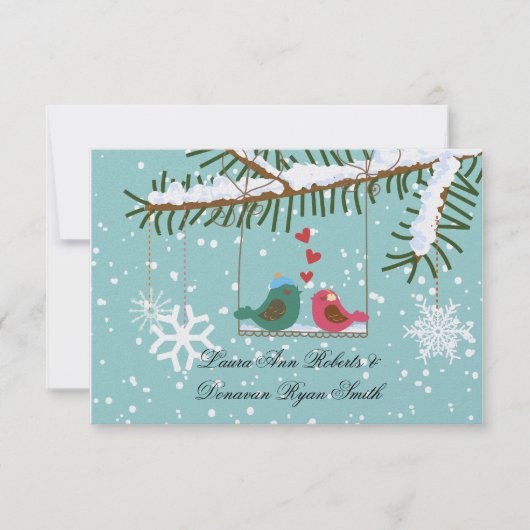 ラブバード スノーフレーク スノー クリスマス ポストウェディング 出欠カード (正面)