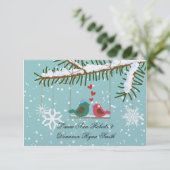 ラブバード スノーフレーク スノー クリスマス ポストウェディング 出欠カード (スタンド正面)