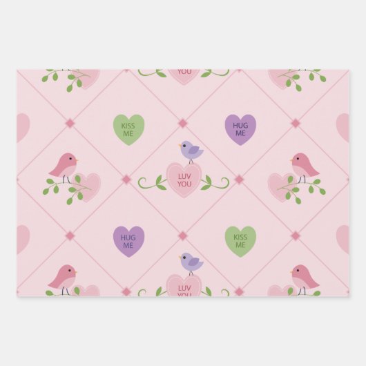 ラブバード ハート ラッピングペーパーシート (正面)
