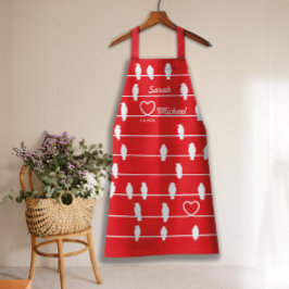 ラブバード ハート 赤 & 白 エプロン