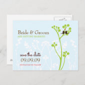 ラブバード（パウダーブルー）日付を保存 案内ポストカード (正面/裏面)