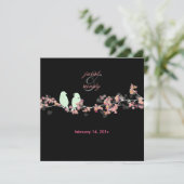 ラブバード/ピンクさくらんぼの花/桜/ディイ·バックグランド 招待状 (スタンド正面)