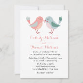 ラブバード ピンク & ブルー ウェディング バード 招待状 (正面)