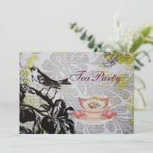 ラブバード ボーホーチックのウェディングシャワーティーパーティー 招待状 (スタンド正面)