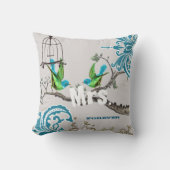 ラブバード ミセス ブライドのターコイズ & グリーンの鳥かご クッション (正面)