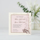 ラブバード&レース - ローズの結婚式招待状 招待状 (スタンド正面)