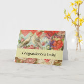 ラブバード ヴィンテージ アンティーク ハート カード (黄色い花)