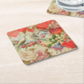 ラブバード ヴィンテージ アンティーク ハート スクエアペーパーコースター (アングル)