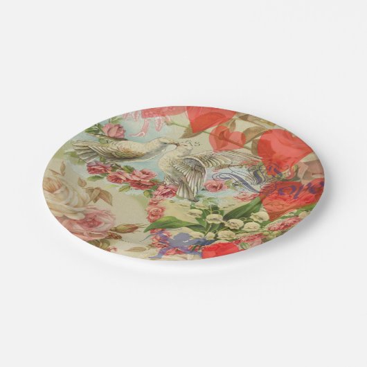 ラブバード ヴィンテージ アンティーク ハート ペーパープレート (アングル)