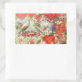 ラブバード ヴィンテージ アンティーク ハート 長方形シール (バッグ)