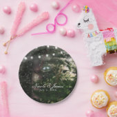 ラブバード + 松の木の夜の結婚式の披露宴 ペーパープレート (パーティー)