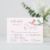 ラブバード 花柄 ピンク 返信カード RSVP (スタンド正面)