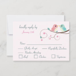 ラブバード 花柄 ピンク 返信カード RSVP