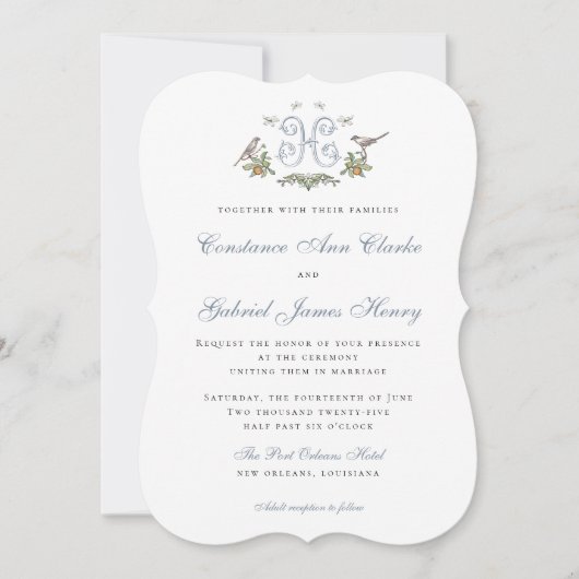 ラブバード"H"モノグラム結婚式招待状 招待状 (正面)